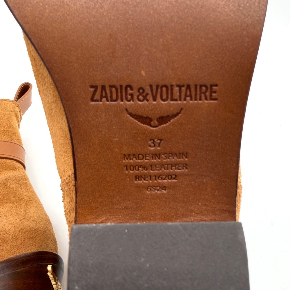 Zadig & Voltaire Tyler Cecilia Boots Women 37 Brown Suede Western Buckle Pointed - Picture 8 of 12
